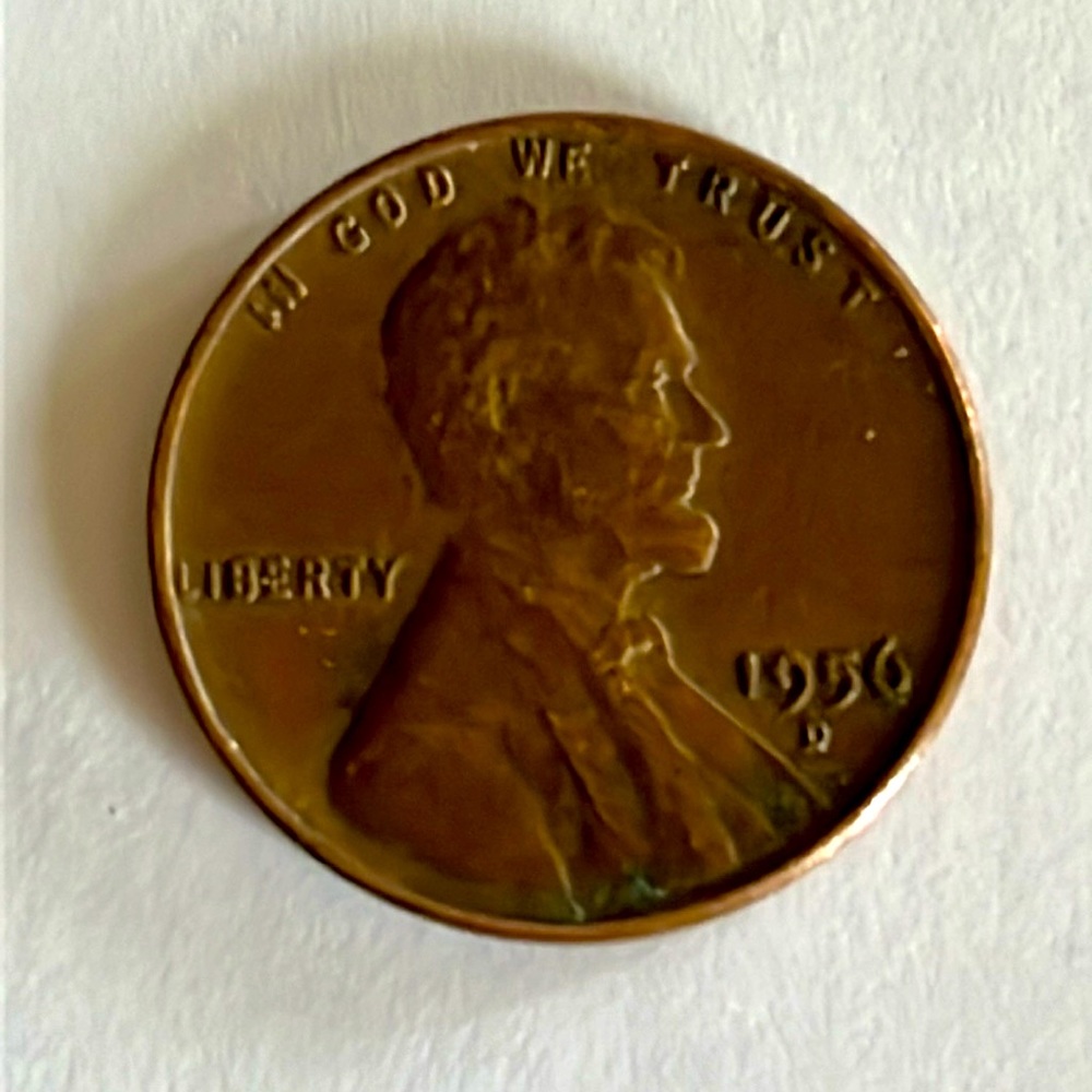 Rare 1956 D wheat head penny with error on the Liberty.
